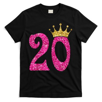 20 Year Old Gifts 20th Birthday Queen Girls crown Pink T-Shirt
