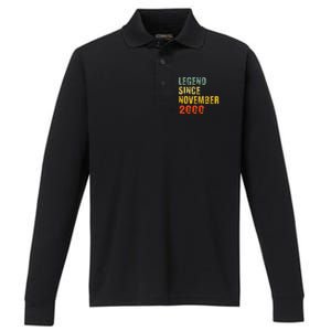 22 Year Old 22nd Birthday Gifts Legend Since November 2000 Performance Long Sleeve Polo