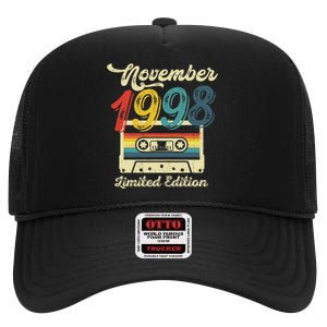 24 Years Old Gift Retro November 1998 Cassette 24th Birthday High Crown Mesh Back Trucker Hat