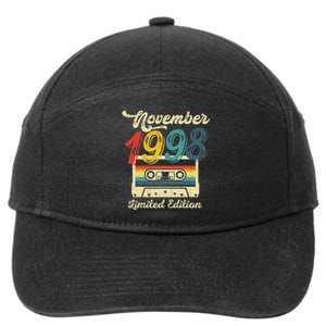 24 Years Old Gift Retro November 1998 Cassette 24th Birthday 7-Panel Snapback Hat