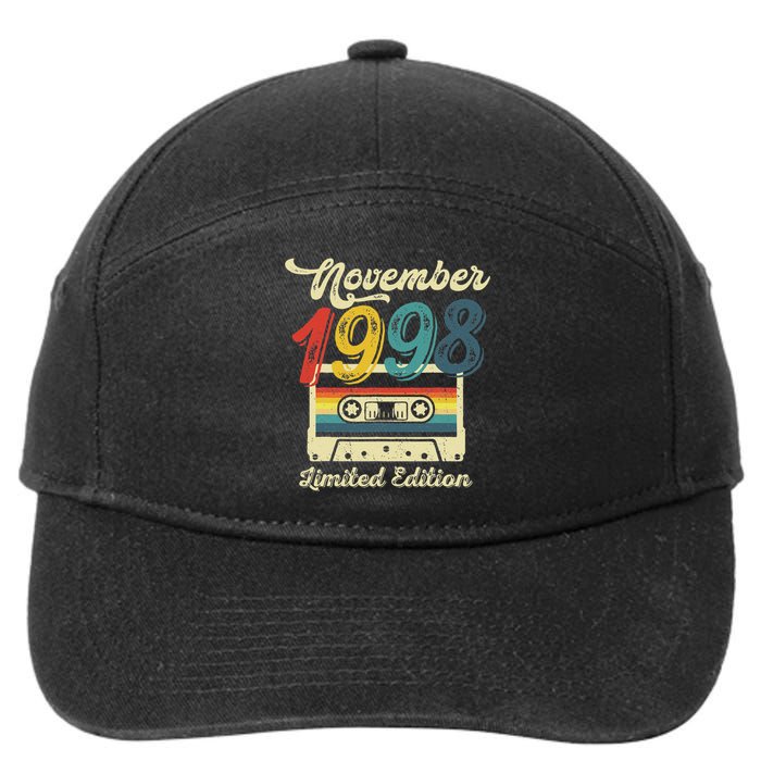 24 Years Old Gift Retro November 1998 Cassette 24th Birthday 7-Panel Snapback Hat