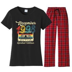 24 Years Old Gift Retro November 1998 Cassette 24th Birthday Women's Flannel Pajama Set