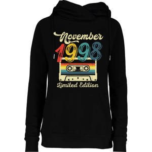 24 Years Old Gift Retro November 1998 Cassette 24th Birthday Womens Funnel Neck Pullover Hood