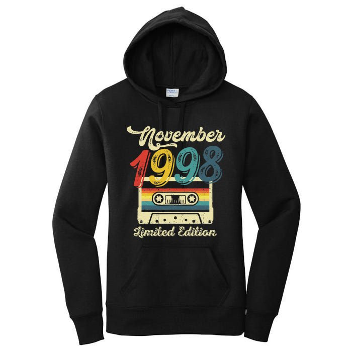 24 Years Old Gift Retro November 1998 Cassette 24th Birthday Women's Pullover Hoodie