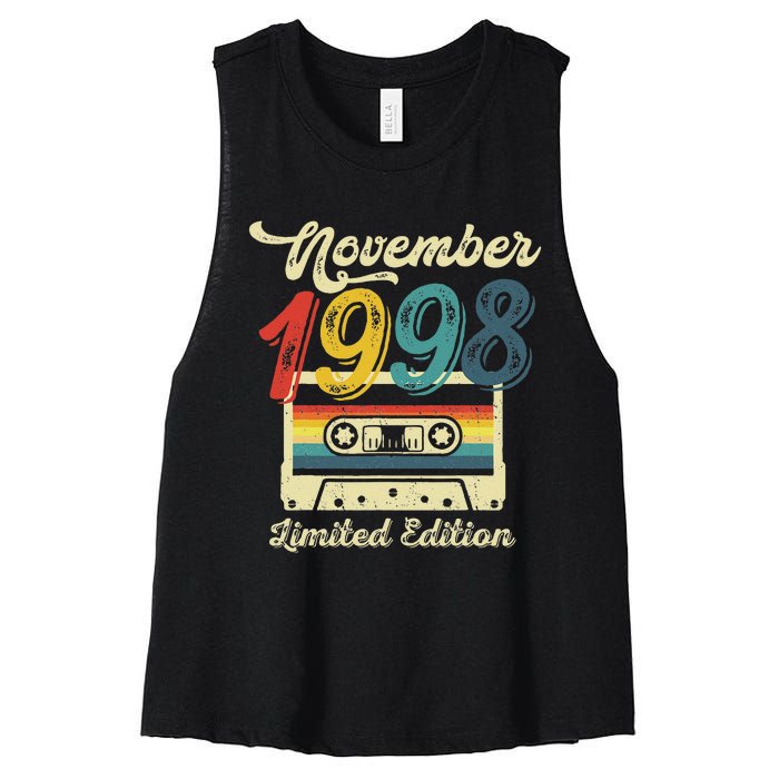 24 Years Old Gift Retro November 1998 Cassette 24th Birthday Women's Racerback Cropped Tank