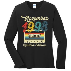 24 Years Old Gift Retro November 1998 Cassette 24th Birthday Ladies Long Sleeve Shirt