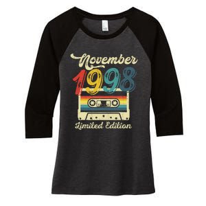 24 Years Old Gift Retro November 1998 Cassette 24th Birthday Women's Tri-Blend 3/4-Sleeve Raglan Shirt