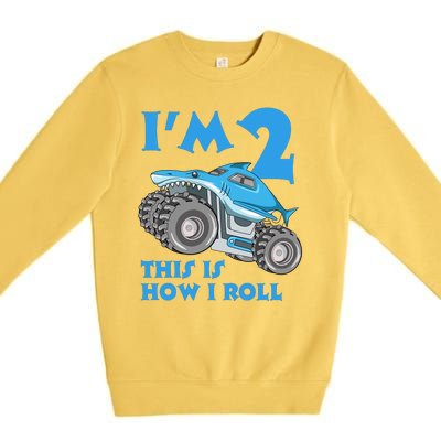 2 Year Old 2nd Birthday Monster Truck Car Premium Crewneck Sweatshirt