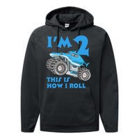 2 Year Old 2nd Birthday Monster Truck Car Performance Fleece Hoodie