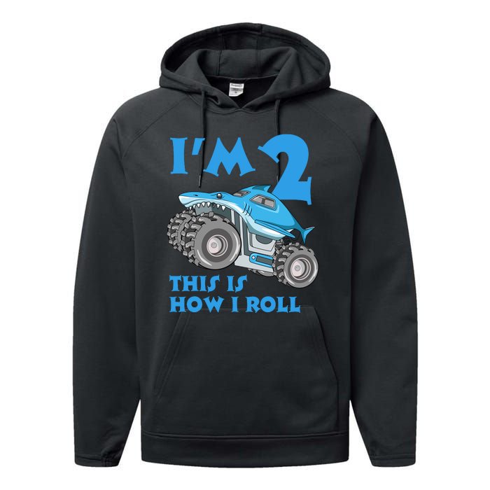 2 Year Old 2nd Birthday Monster Truck Car Performance Fleece Hoodie