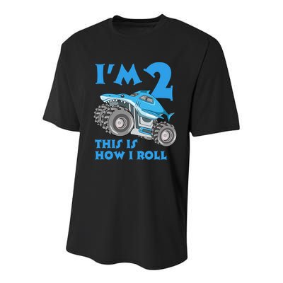 2 Year Old 2nd Birthday Monster Truck Car Youth Performance Sprint T-Shirt