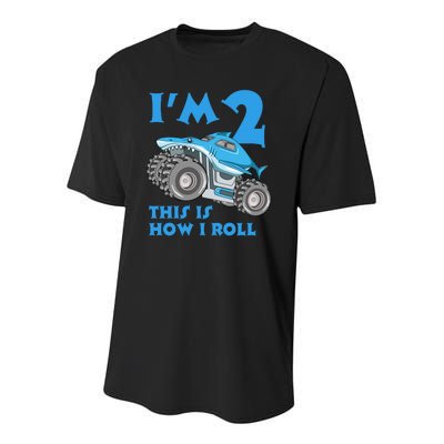 2 Year Old 2nd Birthday Monster Truck Car Youth Performance Sprint T-Shirt