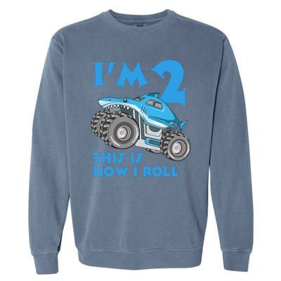 2 Year Old 2nd Birthday Monster Truck Car Garment-Dyed Sweatshirt