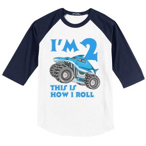 2 Year Old 2nd Birthday Monster Truck Car Baseball Sleeve Shirt