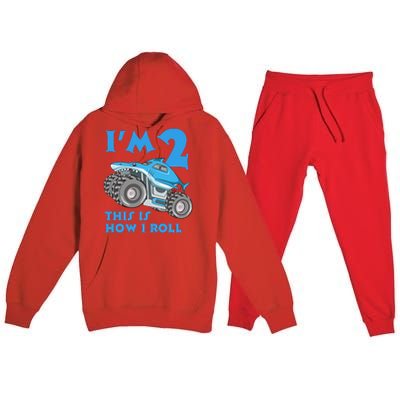 2 Year Old 2nd Birthday Monster Truck Car Premium Hooded Sweatsuit Set