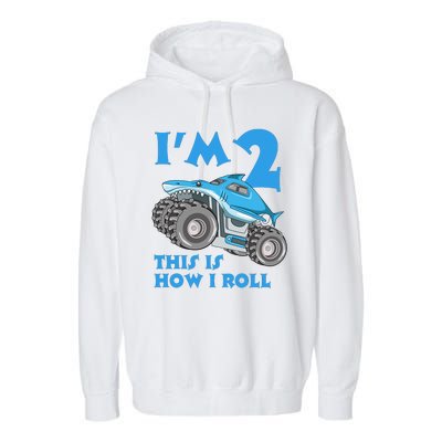 2 Year Old 2nd Birthday Monster Truck Car Garment-Dyed Fleece Hoodie