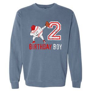 2 Years Old 2nd Birthday Baseball Dabbing Gift Garment-Dyed Sweatshirt