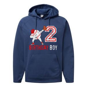 2 Years Old 2nd Birthday Baseball Dabbing Gift Performance Fleece Hoodie