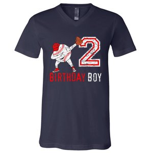 2 Years Old 2nd Birthday Baseball Dabbing Gift V-Neck T-Shirt