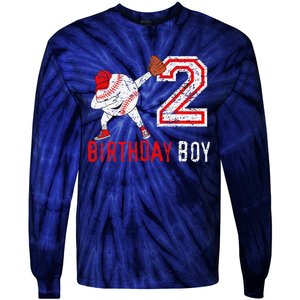 2 Years Old 2nd Birthday Baseball Dabbing Gift Tie-Dye Long Sleeve Shirt