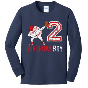 2 Years Old 2nd Birthday Baseball Dabbing Gift Kids Long Sleeve Shirt