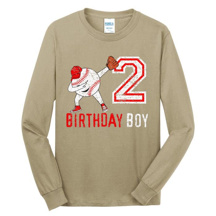 2 Years Old 2nd Birthday Baseball Dabbing Gift Tall Long Sleeve T-Shirt