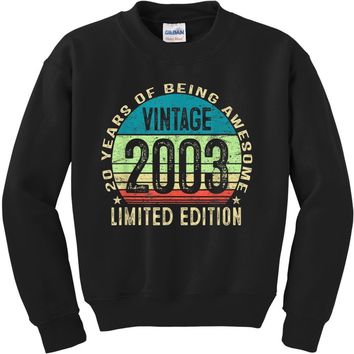 20 Year Old Gift Boys Girls Teen Vintage 2003 20th Birthday Kids Sweatshirt