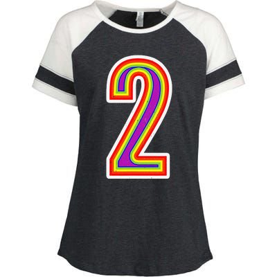 2 Years Old Happy 2nd Birthday Rainbow Number Enza Ladies Jersey Colorblock Tee