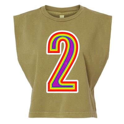 2 Years Old Happy 2nd Birthday Rainbow Number Garment-Dyed Women's Muscle Tee