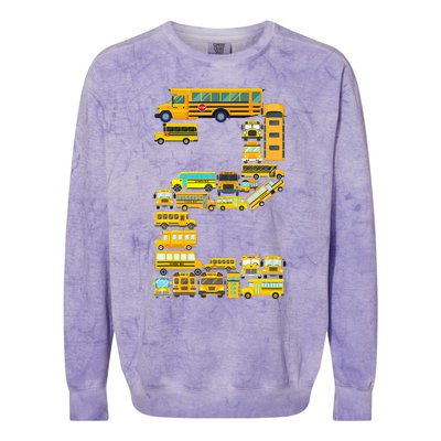 2 Year Old 2nd Birthday School Bus Theme Kids Party Colorblast Crewneck Sweatshirt