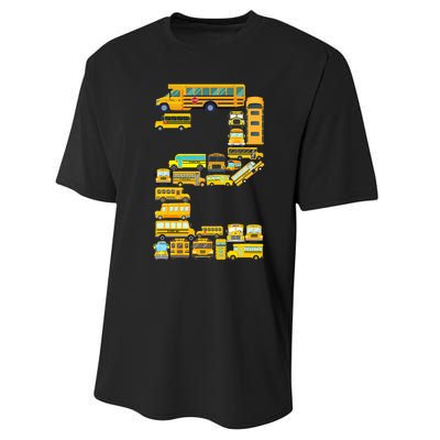 2 Year Old 2nd Birthday School Bus Theme Kids Party Performance Sprint T-Shirt