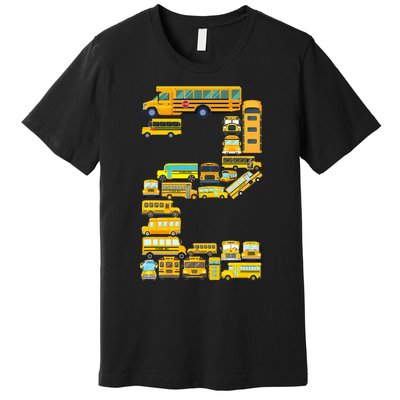 2 Year Old 2nd Birthday School Bus Theme Kids Party Premium T-Shirt