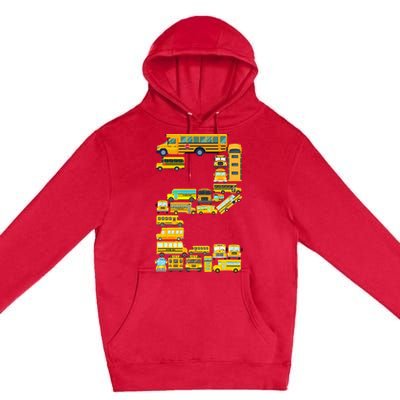 2 Year Old 2nd Birthday School Bus Theme Kids Party Premium Pullover Hoodie