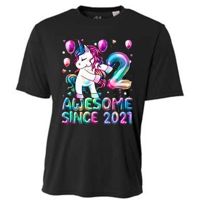 2 Years Old Unicorn Flossing 2nd Birthday Girl Unicorn Party Cooling Performance Crew T-Shirt