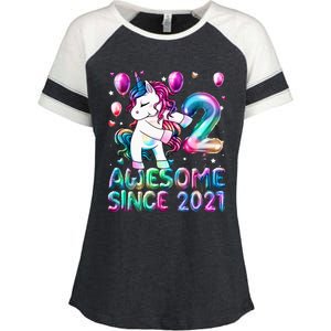 2 Years Old Unicorn Flossing 2nd Birthday Girl Unicorn Party Enza Ladies Jersey Colorblock Tee