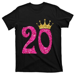 20 Year Old Gifts 20th Birthday Queen crown Pink T-Shirt