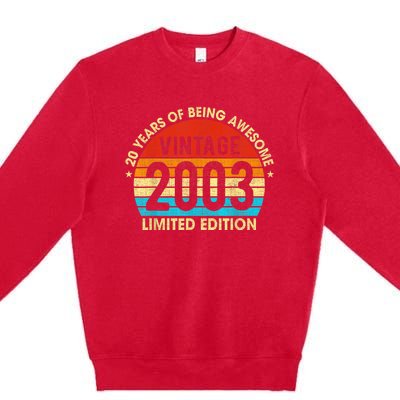 20 Years Old Gift Vintage 2003 Limited Edition 20th Birthday Premium Crewneck Sweatshirt