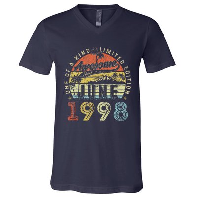 25 Year Old Awesome Since June 1998 25th Birthday V-Neck T-Shirt