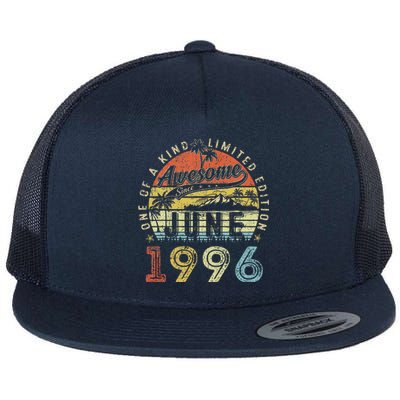 27 Year Old Awesome Since June 1996 27th Birthday Flat Bill Trucker Hat