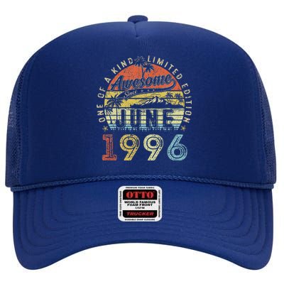 27 Year Old Awesome Since June 1996 27th Birthday High Crown Mesh Back Trucker Hat