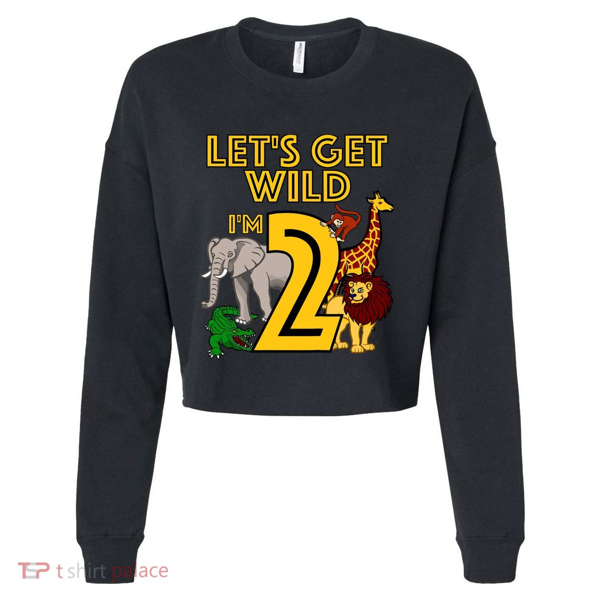 2 Year Old Zoo Birthday Safari Jungle Animal 2nd Gift Cropped Pullover Crew