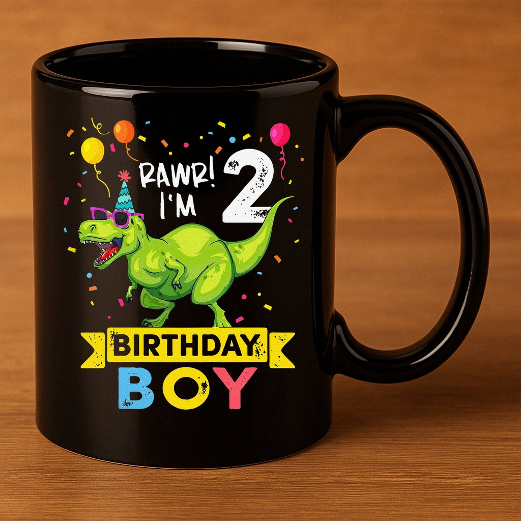 2 Year Old 2nd Birthday Boy T Rex Dinosaur T 11oz C Handle Ceramic Mug