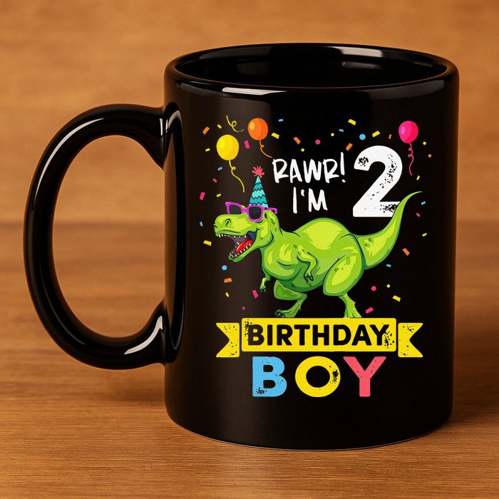 2 Year Old 2nd Birthday Boy T Rex Dinosaur T 11oz C Handle Ceramic Mug