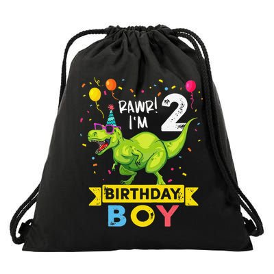 2 Year Old 2nd Birthday Boy T Rex Dinosaur T Drawstring Bag