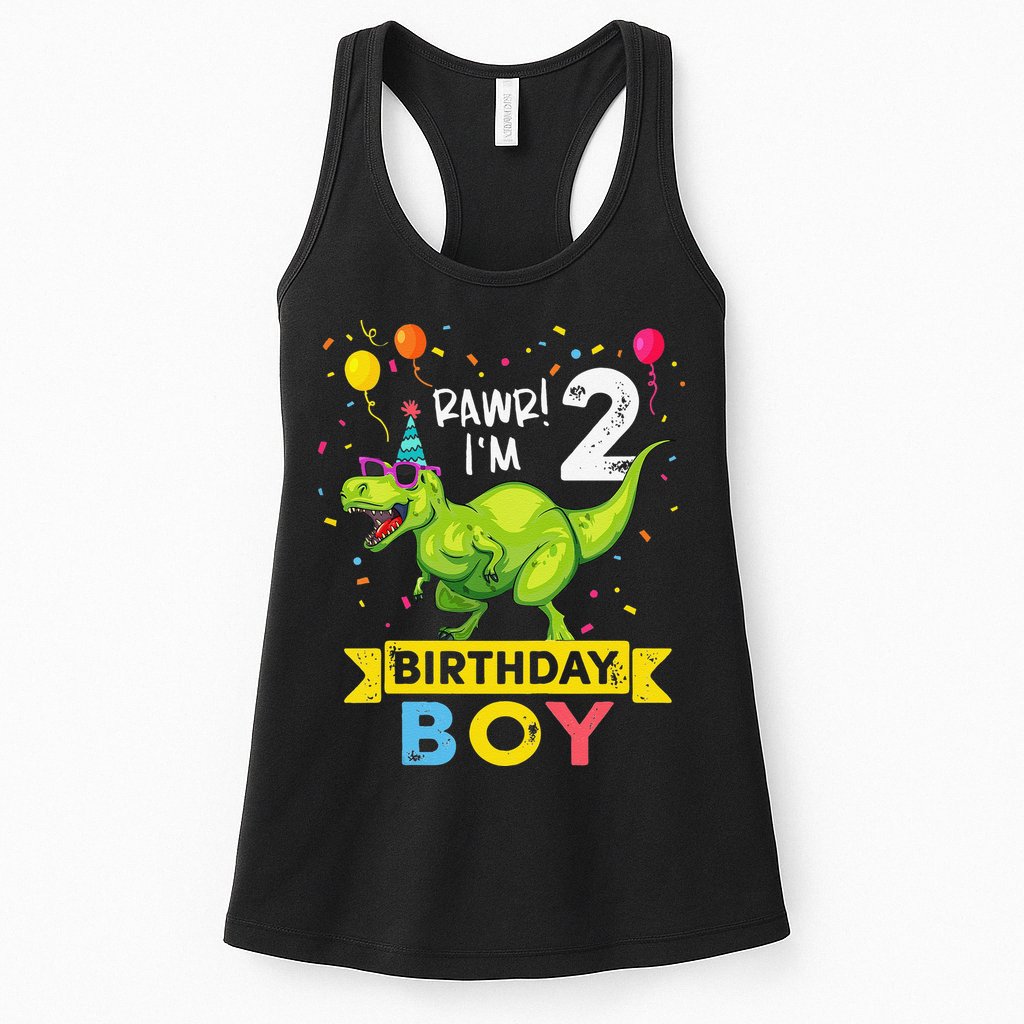2 Year Old 2nd Birthday Boy T Rex Dinosaur T Womens Tank Top