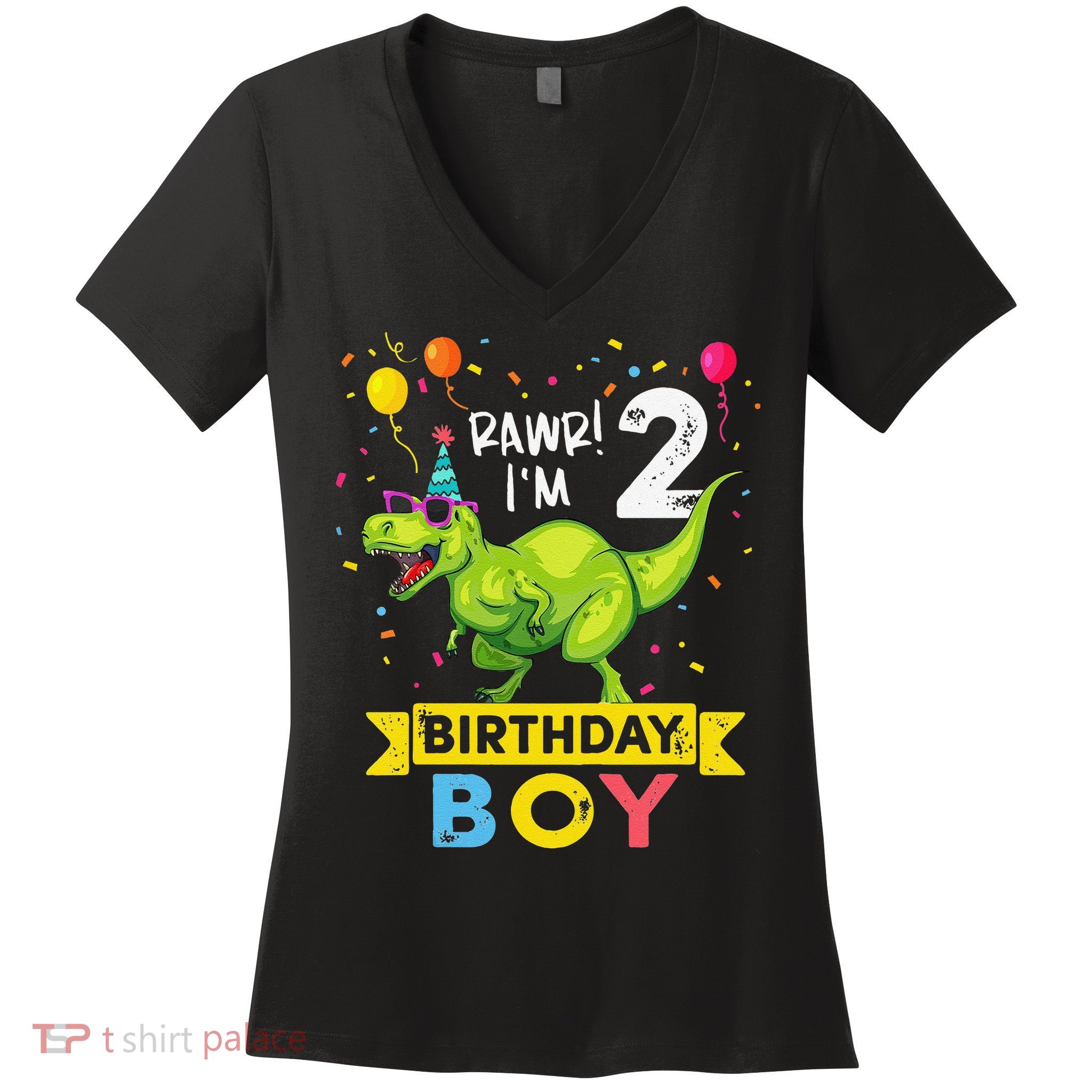 2 Year Old 2nd Birthday Boy T Rex Dinosaur T Women's V-Neck T-Shirt
