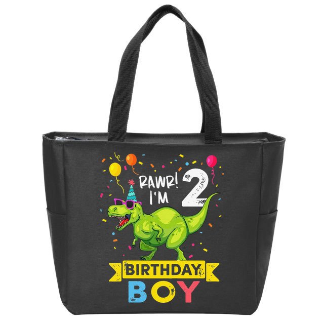 2 Year Old 2nd Birthday Boy T Rex Dinosaur T Zip Tote Bag