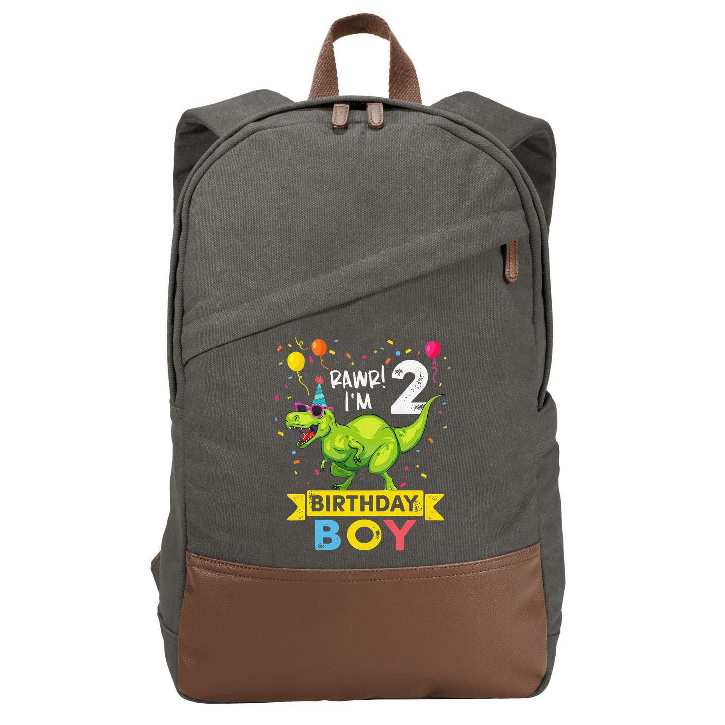 2 Year Old 2nd Birthday Boy T Rex Dinosaur T Cotton Canvas Backpack