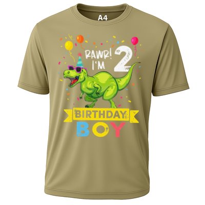 2 Year Old 2nd Birthday Boy T Rex Dinosaur T Performance Shirt