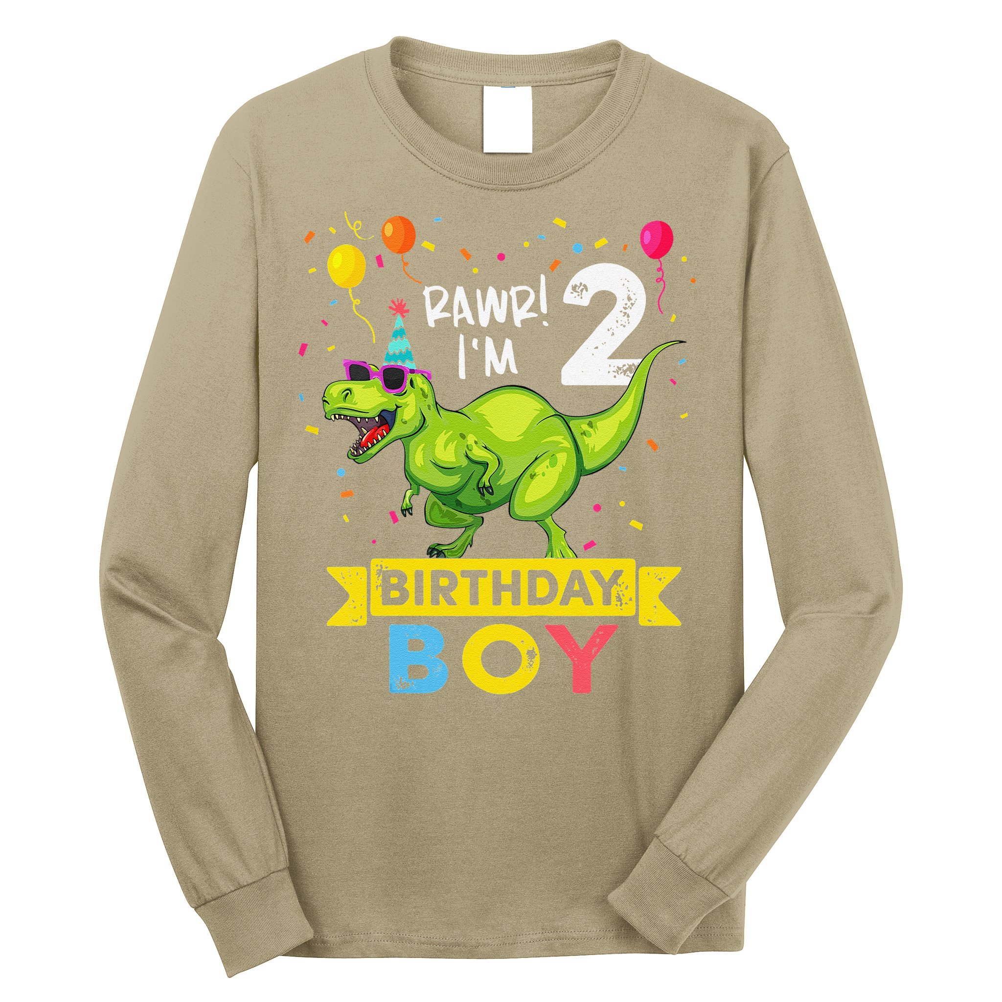 2 Year Old 2nd Birthday Boy T Rex Dinosaur T Long Sleeve Shirt
